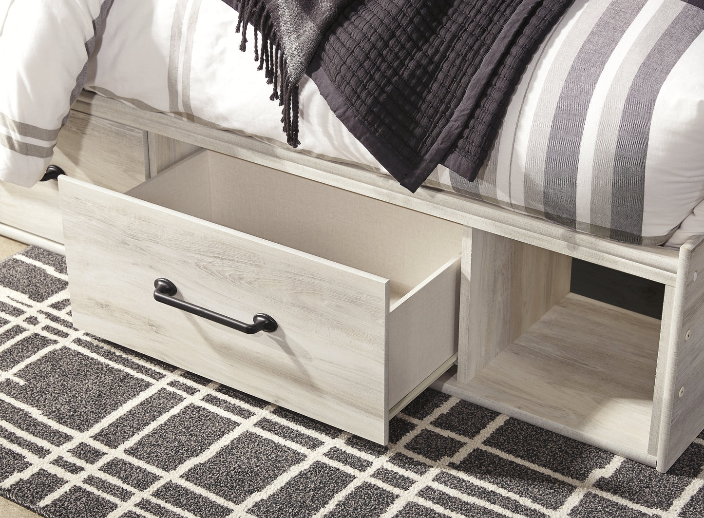 Cambeck Panel Bed With 2 Storage Drawers With Mirrored Dresser, Chest And Nightstand
