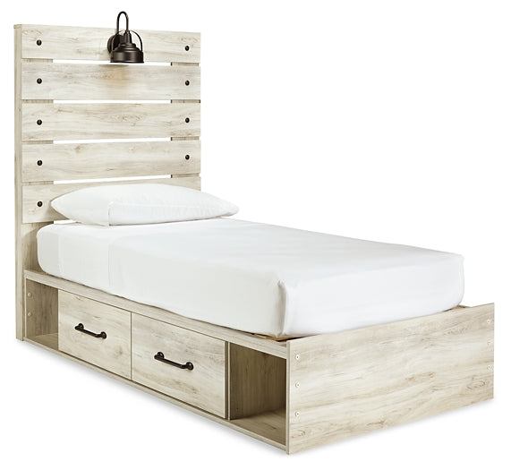 Cambeck Panel Bed With 2 Storage Drawers With Mirrored Dresser, Chest And Nightstand