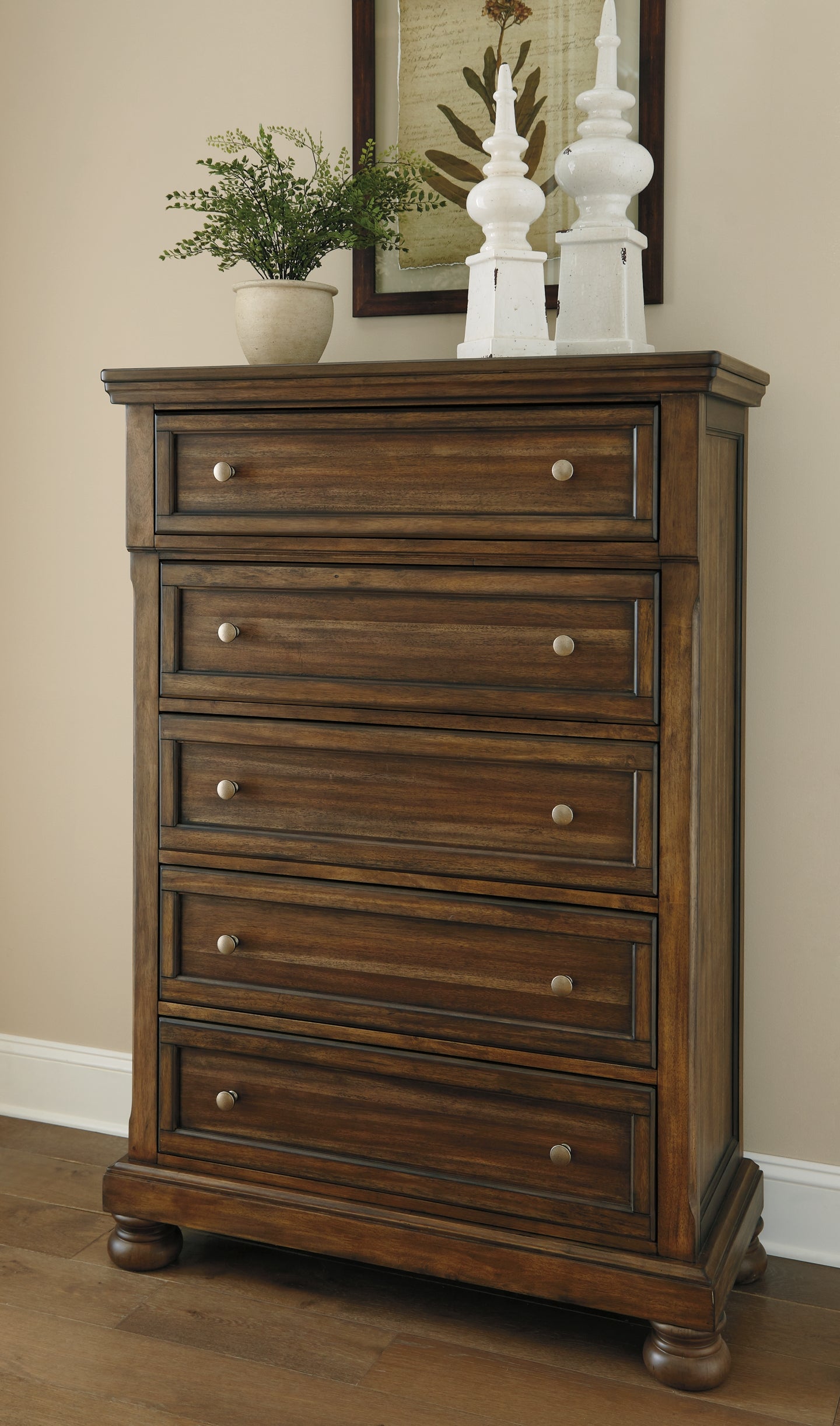 Flynnter Panel Bed With 2 Storage Drawers With Mirrored Dresser And Chest