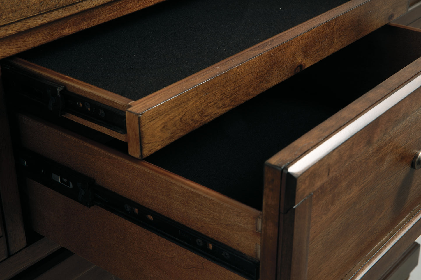 Flynnter Panel Bed With 2 Storage Drawers With Mirrored Dresser And Chest