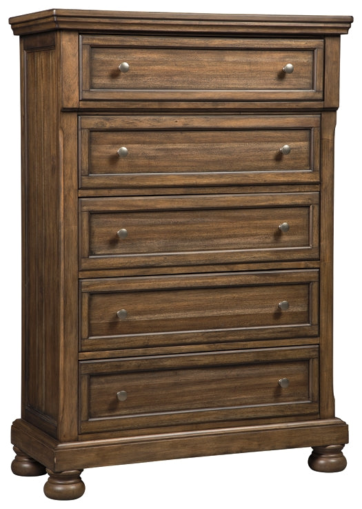 Flynnter Panel Bed With 2 Storage Drawers With Mirrored Dresser And Chest