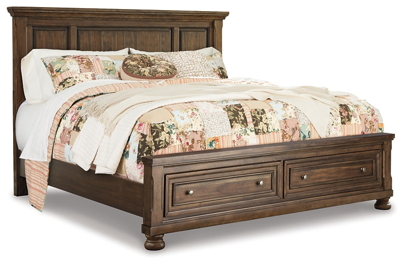 Flynnter Panel Bed With 2 Storage Drawers With Mirrored Dresser And Chest