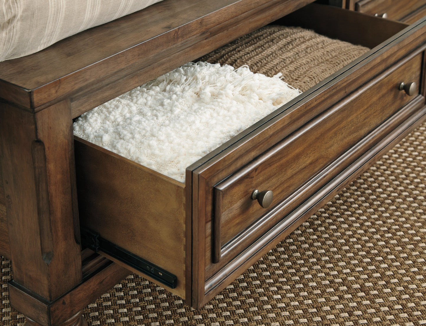 Flynnter Panel Bed With 2 Storage Drawers With Mirrored Dresser And Chest