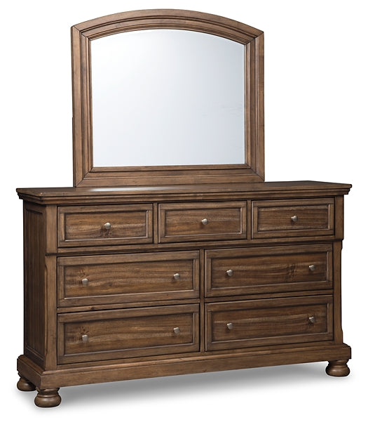 Flynnter Panel Bed With 2 Storage Drawers With Mirrored Dresser And Chest