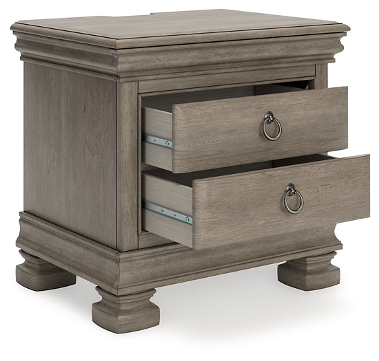 Lexorne California King Sleigh Bed with Mirrored Dresser and 2 Nightstands