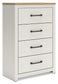 Linnocreek King Panel Headboard with Mirrored Dresser, Chest and 2 Nightstands