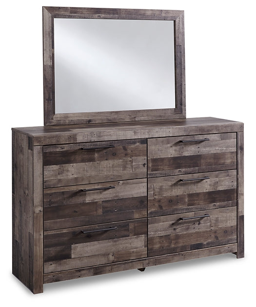 Derekson Twin Panel Headboard with Mirrored Dresser, Chest and Nightstand