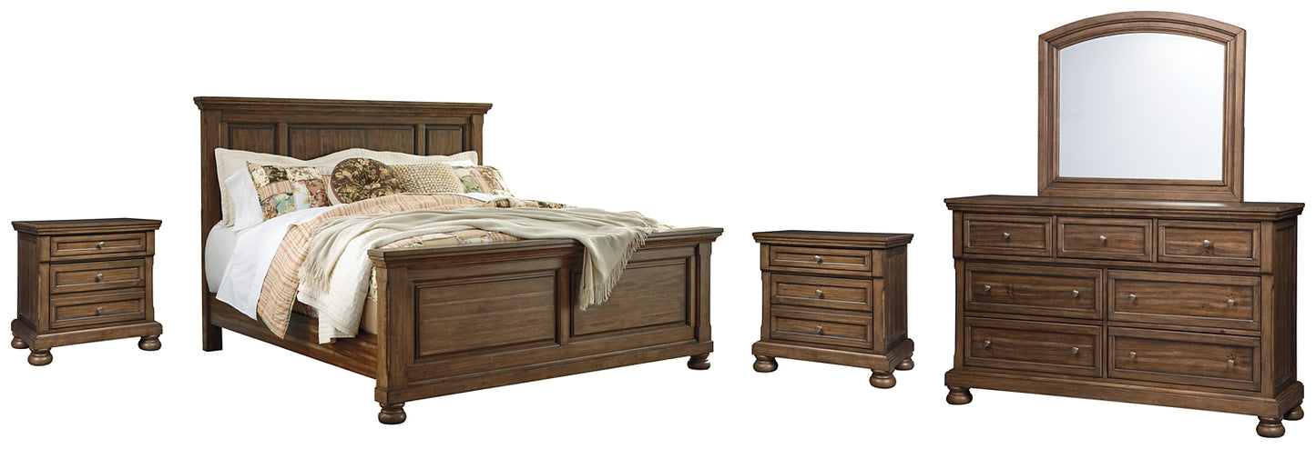 Flynnter  Panel Bed With Mirrored Dresser And 2 Nightstands