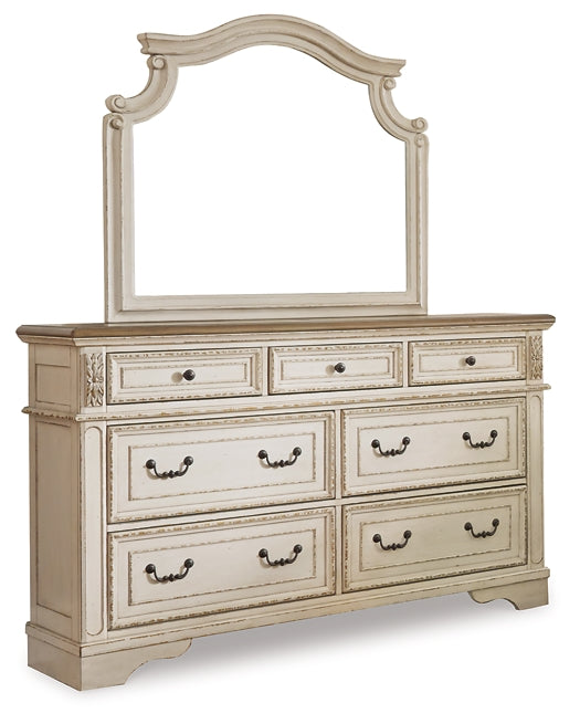 Realyn  Upholstered Panel Bed With Mirrored Dresser And Chest